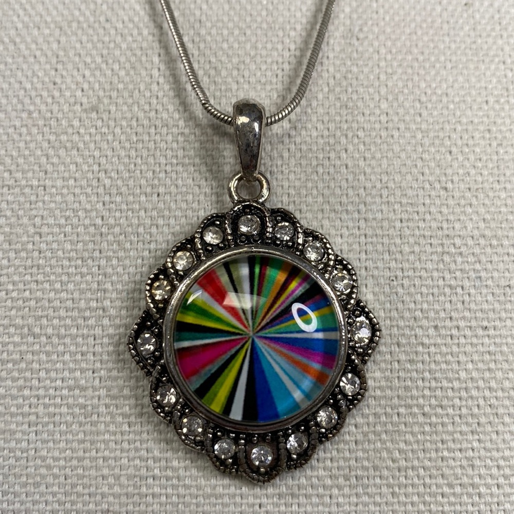 Pretty rainbow glass medallion necklace 925 chain